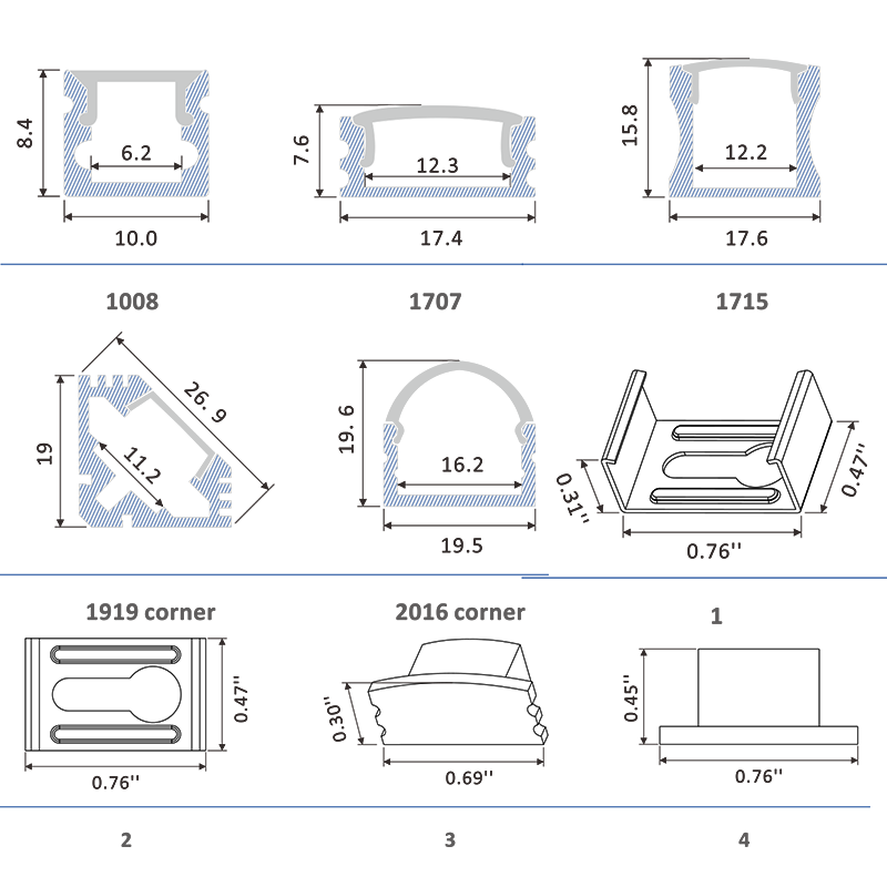 Led Profile 9 mounting clips type aluminum channel